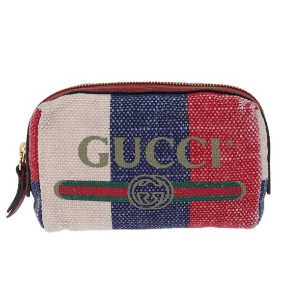 GUCCI Sherry Line Pouch Canvas Red Navy Auth 77003 - Picture 13 of 16